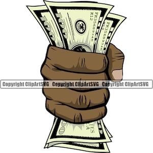 Mão Segurando Dinheiro Dinheiro Notas De 100 Cem Dólares Rico Segurar Aperto Homem Masculino Punho Agarrar Elemento De Design Logotipo SVG PNG Clipart Vetor Cricut Cut