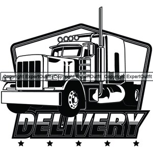Conductor de camión Empresa de entrega de camiones Big Rigg Semi Tractor Trailer Cabina Envío Logotipo en movimiento .JPG .SVG Clipart Vector Cricut Corte Corte