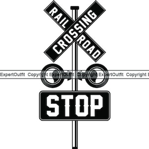 Transportation Train Sign Stop Rail Railroad Crossing Warning Light Caution Road Signal Traffic .SVG .PNG Clipart Vector Cricut Cut Cutting