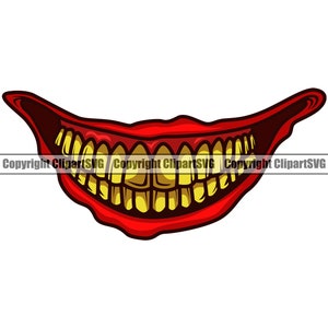 Joker Smile Gold Teeth Thug Clown Scary Mouth Mask Evil Grin Grill Grillz Joke Trick Ha Art Design Element Logo SVG PNG Clipart Vector Cut