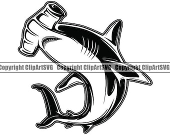 Hammerhead Shark #5 Jaws Ocean Man Eating Predator Animal Killer Fish Sea Fishing Nautical Logo .SVG .PNG Clipart Vector Cricut Cut Cutting