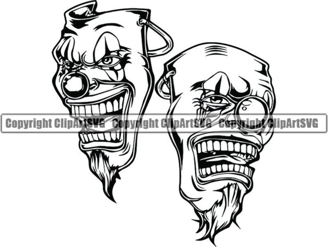 Happy Sad Masks #3 Laugh Now Cry Later Clown Face Gangster Biker Thug  Tattoo Illustration Theater.svg .PNG Clipart Vector Cricut Cut Cutting -  Etsy, image size:1080x813