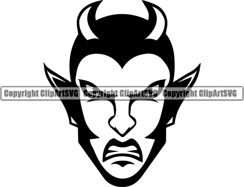 Devil 2b Evil Satan Demon Horn Hell Mascot Head Face Cartoon Etsy