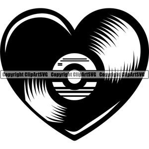 Vinyl Record Album Hart Liefde Muziek Nachtclub Party Draaitafel DJ Disc Jockey Stereo Sound Design Art Logo SVG PNG Vector Clipart Cut File