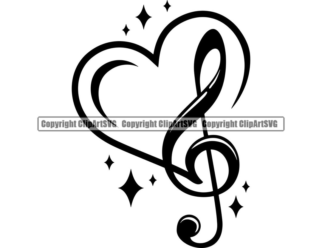 Music Note Heart Love Symbol Treble Clef Sheet Musical Classical Design ...