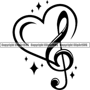 Muziek Opmerking Hart Liefde Symbool G-sleutel Blad Muzikaal Klassiek Design Element Kunstenaar Art Sign Illustratie Logo SVG PNG Vector Cut Cutting