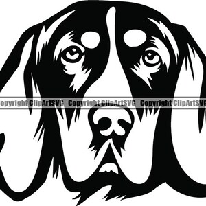 以下が含まれることがあります： ブラッドハウンドの犬の頭の白黒のイラスト。犬は垂れ耳と長い鼻を持っています。
