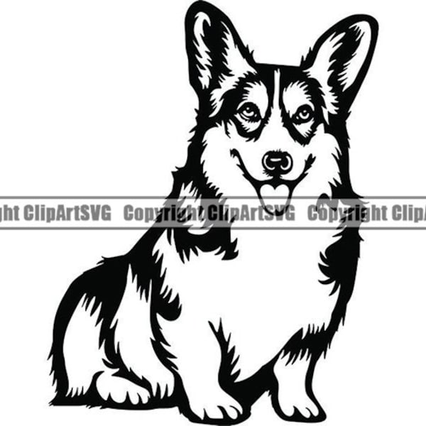 Pembroke Welsh Corgi #32 Smiling Dog Breed Pedigree Canine Cardigan Pet Hound Animal Logo.SVG .PNG Clipart Vector Cricut Cut Cutting File