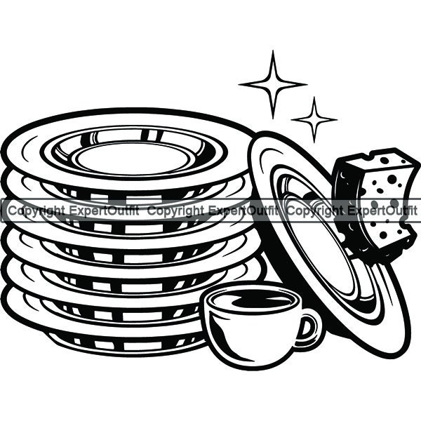 Maid Dishes Dirty Clean Plate Dishwashing Dishwasher Wash Saucer Cup Tea Food Lunch Dinner Dessert.SVG.PNG Clipart Vector Cricut Cut Cutting