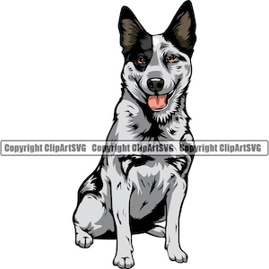 Australian Cattle Dog Sit Sitting Breed Happy Paw Puppy Pup Pet Clip Art K-9 Shepherd Kelpie Logo SVG PNG Clipart Vector Cricut Cut Cutting
