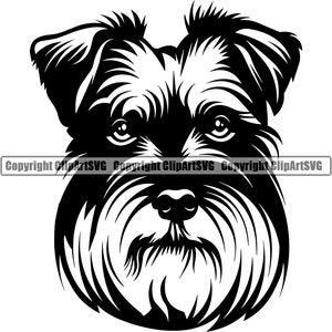Schnauzer hondenras hoofd blij gezicht glimlach Paw Puppy Pup Pet Shop Canine K-9 miniatuur Giant Design Logo SVG PNG Clipart Vector knippen snijden