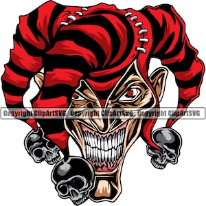 Skull Joker Jester Skeleton Clown Real Eyes Death Evil Grin Grinning Face Kill Killer Tattoo Silver Design Logo SVG PNG Clipart Vector Cut