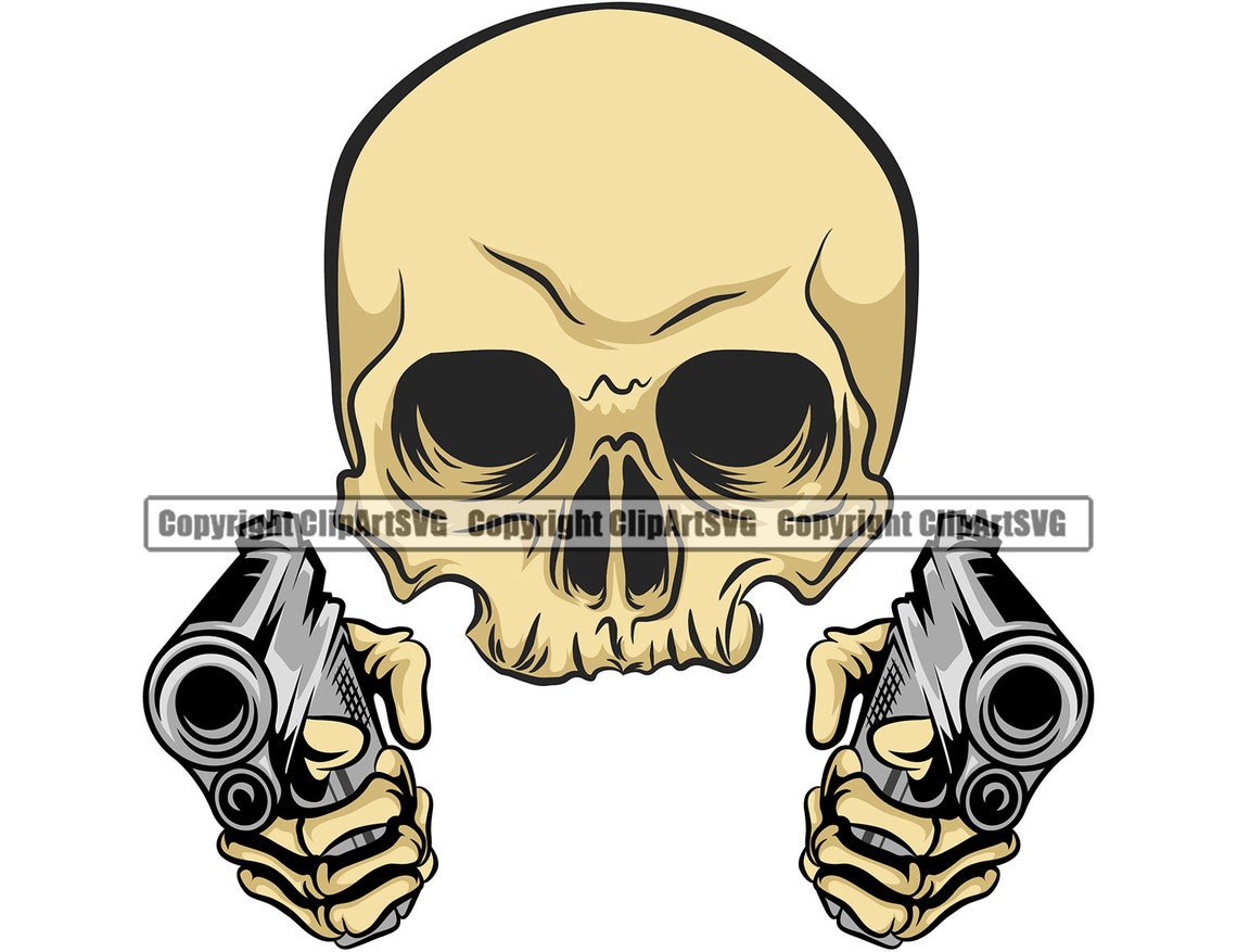 Skull Skeleton Hand Hold Holding Gun Pistol Biker Thug Evil Etsy Ireland