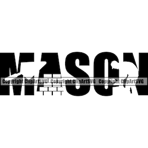 Mason Spade Construction Building Cement  Brick Stone Masonry Block Wall Tile Supply Silhouette Text Design Logo SVG PNG Clipart Vector Cut