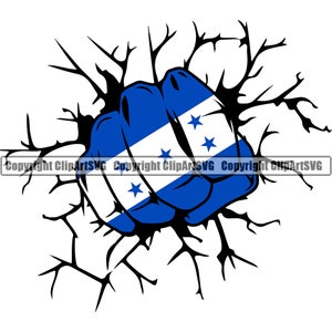 Honduras Honduran Fist Punch Hit Break Wall Flag Country World Nation Map Sign Design Element Logo SVG PNG Clipart Vector Cutting Cut File