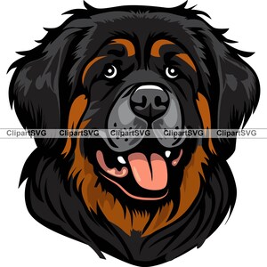 Tibetaanse Mastiff lachende hond schattige puppy hoofd hond huisdier Newfoundland Saint St. Bernard Studio Paw tekening Art Logo Tattoo Design SVG PNG knippen