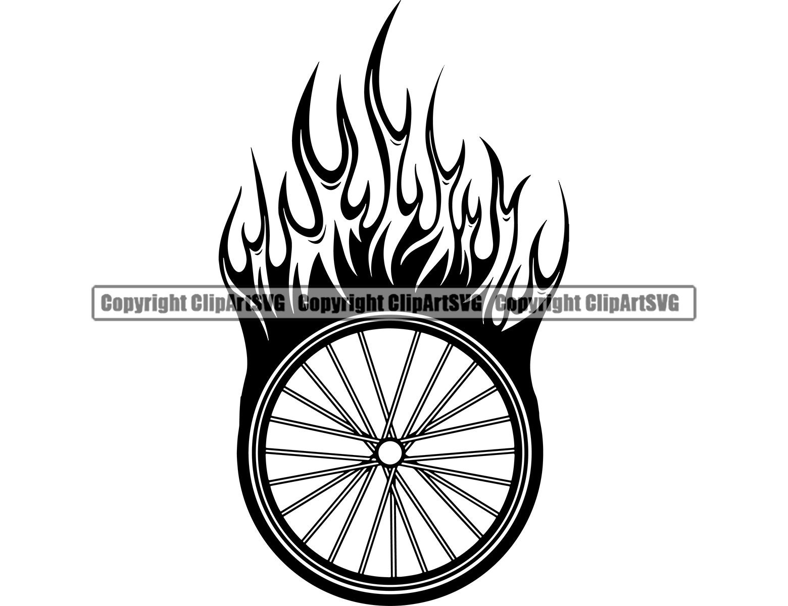 Bicycle Logo 6 Wheel Fire Flames Tire Rim Spoke Cycle Cycling Etsy