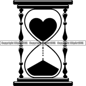 Amor Corazón Forma Reloj de Arena Pareja Tiempo Romántico Agotando Fecha Citas Símbolo Diseño Elemento Arte Logotipo SVG PNG Vector Cricut Archivo de Corte