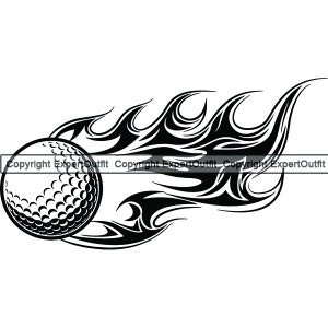 Golf Ball Motion Fire Flames Player Golfeur Golf Tournament Equipment Game Sports Design Element Logo. SVG. PNG vectoriel Cricut coupe coupe