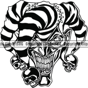 Palhaço Maligno #14 Coringa Jester Morte Mal Matar Assassino Tatuagem Circo Rosto Assustador Cabeça Horror Halloween.SVG .PNG Clipart Vetor Cricut Corte Corte