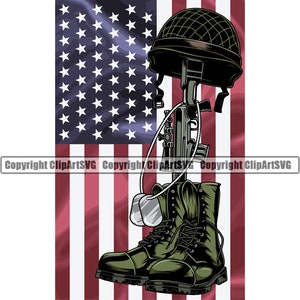 Soldado caído Vet Veterano Mapa Botas Casco EE.UU. Signo Bandera Casco Guerra Héroe Signo EE.UU. P.O.W M.I.A Arte Diseño Logotipo SVG Vector Clipart Corte