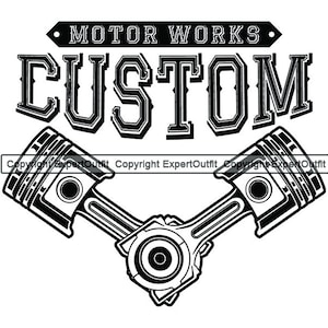 Custom Engine Mechanic Racing Race Car Auto Automotive Chrome Piston Car Service Repair Shop Garage Logo.SVG .PNG Clipart Vector Cut Cutting