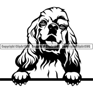 Cocker Spaniel hond gluren Peek-A-Boo ras Happy Paw Puppy Pup huisdier K-9 Art Engelse Cockapoo poedel Logo SVG PNG Clipart Vector knippen snijden