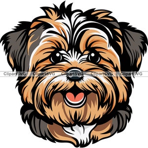 Morkie Lachende Hond Schattige Puppy Hoofd Honds Huisdier Maltese Yorkshire Terriër Yorkie Portret Paw Print Tekening Art Logo Tattoo Design SVG PNG Cut