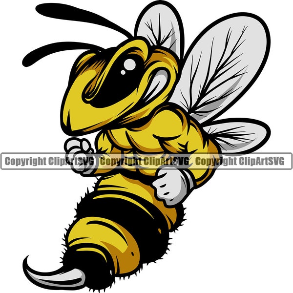 Bee Bumblebee Muscles Sting Insect Honey Honeycomb Honeybee Cartoon School Team Sport Mascot Logo SVG  PNG Clipart Vector Cricut Cut Cutting