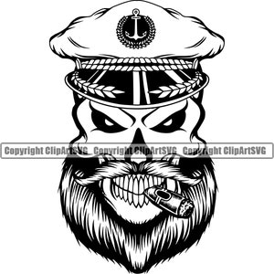 Boot Schiff Kapitän Schädel Zigarre Hut Mütze Anker Tauchen Taucher Fisch Sport Ozean Meer Art Design Logo SVG PNG Vektor Clipart geschnitten Datei