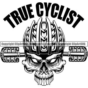 Schädel Fahrrad Helm Reifen Rad Pedal Fahrrad Zyklus Link Reparatur Fix bauen Shop Garage bauen Racing Design Logo SVG PNG Vektor Clipart Datei schneiden