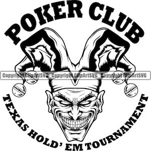 Poker Texas Hold 'Em Casino Apuesta Dinero Chip Suerte Ganar Riesgo Torneo Joker Vegas Mesa Juego de Cartas Diseño Logo SVG PNG Vector Clipart Corte