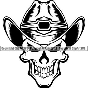 Cowboy Outlaw Skull Sheriff Hat Country Western Rodeo Ranch Old Wild West Redneck Design Element Logo SVG PNG Clipart Vector Cricut Cut File