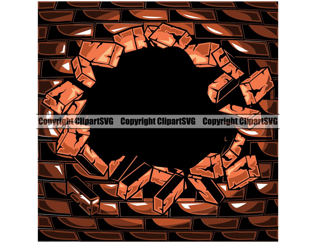 Exploding Bricks Decal Object Exploding Through Cracked Hole Brick Wall Floor Break Hit Smash ...