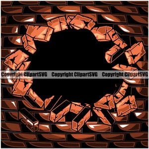 Object explodeert door gebarsten gat bakstenen muur vloer pauze hit smash gebroken crack stuk advertentie ontwerpelement logo SVG PNG clipart vector knippen