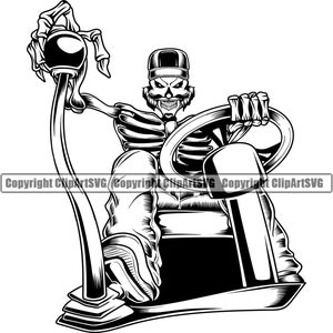 Skull Skeleton Semi Tractor Trailer Trucking Truck Driver Trucker Big Rigg Cab Move Haul Ship Cargo Design Logo SVG PNG Clipart Vector Cut