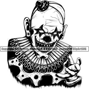 Palhaço Malvado Circo Assustador Legal Morte Matar Assassino Tatuagem Medo Rosto Assustado Cabeça Horror Halloween Logo SVG PNG Clipart Vetor Cricut Corte Corte