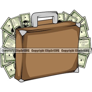 Money Briefcase 100 Hundred Dollar Bills Sack Stack Wealth Cash Pile Rich Hustle Hustler Profit Art Design Logo SVG PNG Clipart Vector Cut