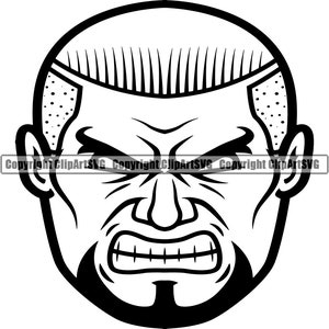 Angry Man Cartoon Man Mean Face Battle Warrior War Viking Barbarian Grin Grinning Mascot Game Design Logo SVG PNG Clipart Vector Cut File