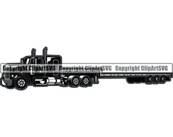 Truck Driver #58 Flatbed Trucker Big Rigg Semi Tractor Trailer Cab Shipping Moving Company Trucking Logo.SVG .PNG Vector Cricut Cut Cutting