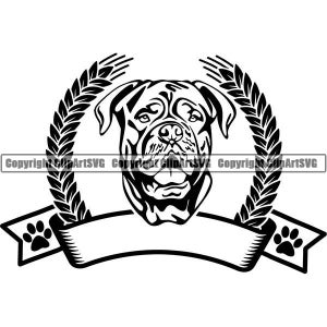 Dogue De Bordeaux #5 Gelukkige Hond Glimlachend Ras Puppy Stamboom Franse Mastiff Dier Huisdier Lint Naam Logo. SVG. PNG Vector Cricut Cut Cutting