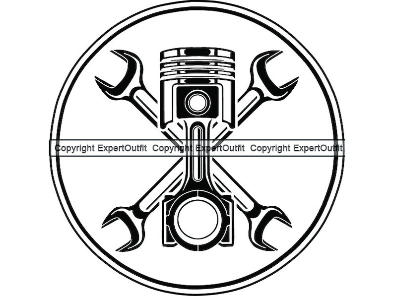 Mechanic Logo Piston Monkey Wrench Power Motorcycle Car