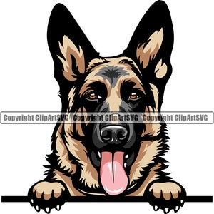 German Shepherd Dog Peeking Peek-A-Boo Breed Happy Paw Puppy Pup Pet Cute Art K-9 Cop Police Logo SVG PNG Clipart Vector Cricut Cut Cutting