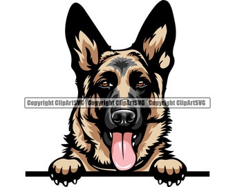 German Shepherd Dog Peeking Peek-A-Boo Breed Happy Paw Puppy Pup Pet Cute Art K-9 Cop Police Logo SVG PNG Clipart Vector Cricut Cut Cutting