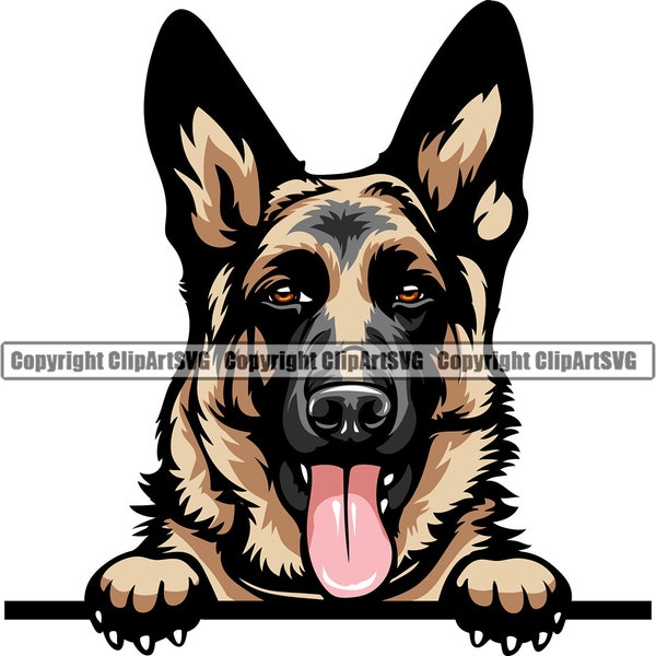 Perro pastor alemán Peek-A-Boo Raza Happy Paw Cachorro Mascota Lindo Arte K-9 Policía Policía Logo SVG PNG Clipart Vector Cricut Corte Corte