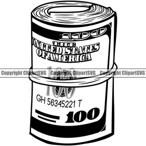 Geld Rolle 100 Hundred Dollar Bill Rubber Band Stack Knot Cash Rich Gangster Rap Hustle Hustler Art Design Logo SVG PNG Clipart Vektor Cut