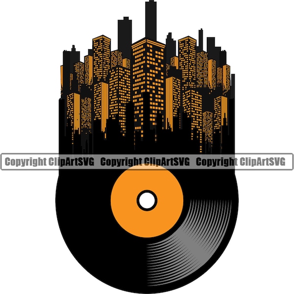 Álbum de discos de vinilo City Club Night Life Music Party Turntable Player DJ Disc Jockey Stereo Sound Design Art Logo SVG PNG Vector Clipart Cut