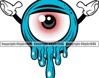 Zombie Eye Eyeball Drip Dripping Melt Melting Hand Tattoo Car Auto Pinstripe Design Cartoon Artwork Art Logo SVG PNG Clipart Vector Cut File