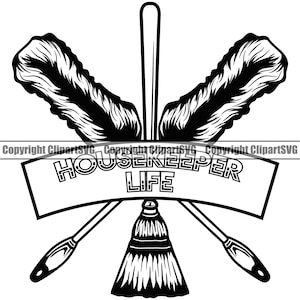 Housekeeper Life Cleaning Maid Service Housekeeping Clean House Room Job Staff Silhouette Art Design Element Logo SVG PNG Clipart Vector Cut