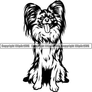 Papillon hondenras gelukkig zitten zitten stamboom rasechte huisdier Canine Pommeren Pekinees Bichon Frise Logo SVG PNG Clipart Vector knippen snijden